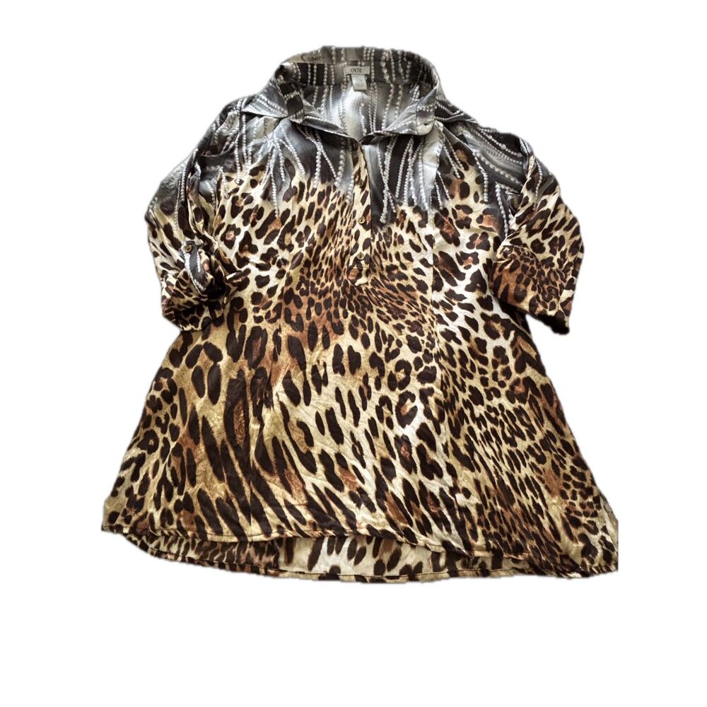 Cache Silk Leopard Print Blouse Large Animal Prin… - image 9